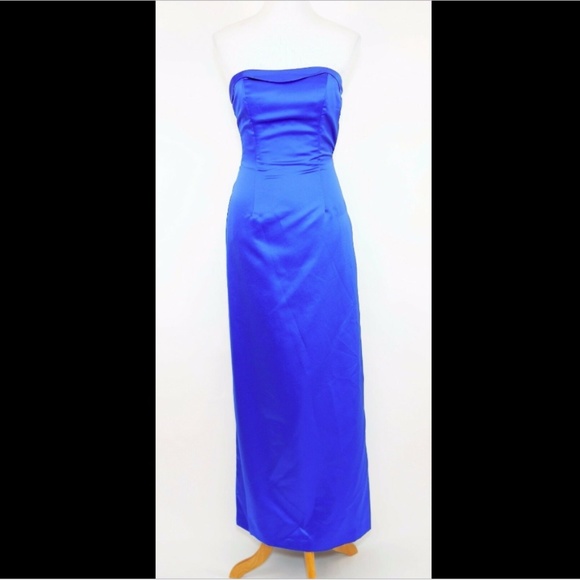 DAVID'S BRIDAL Blue satin strapless formal dress - Picture 1 of 8